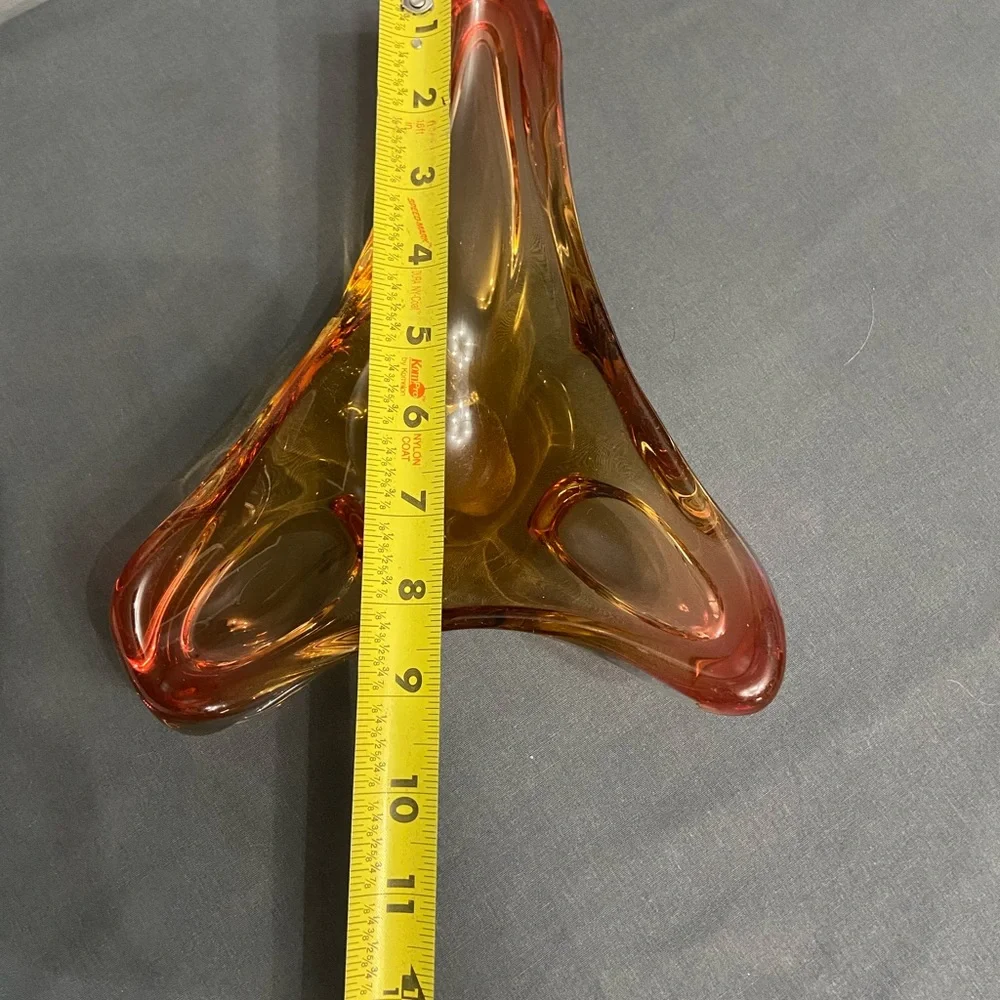 VTG Mid Century Murano Style Trinket Dish Or Ashtray Golden Amber Yellow Retro - Picture 12 of 17